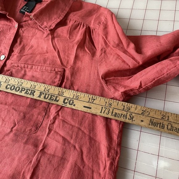 H&M Shirt Womens 2 Mauve Pink Button Down Lightweight Top Cotton Semi Sheer - Picture 9 of 12